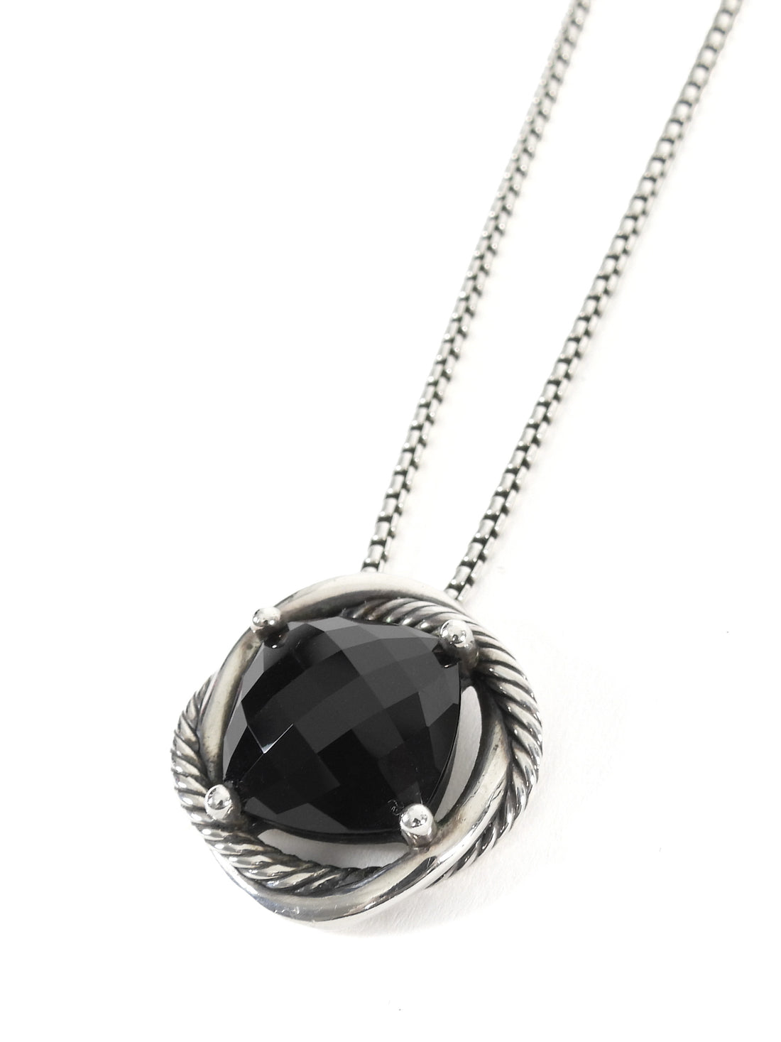 David Yurman Black Silver 14mm Black Onyx Sterling Infinity Pendant Necklace