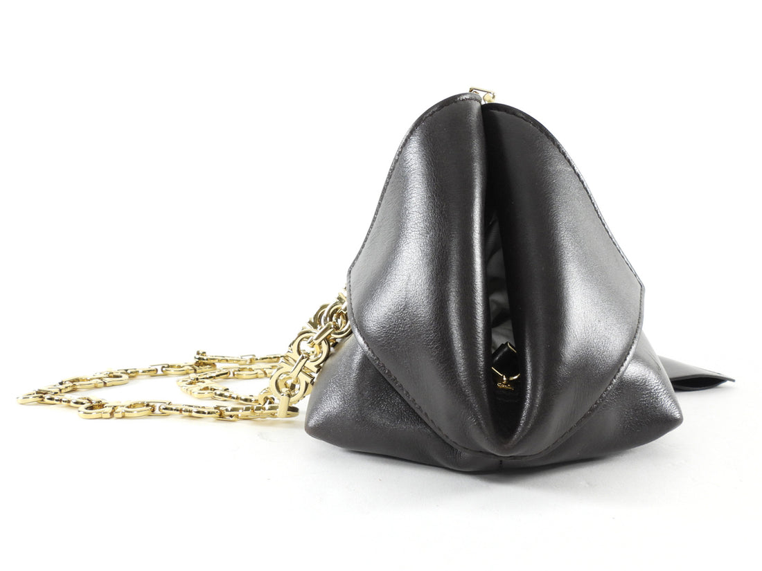 Ferragamo Brown Smooth Folded Leather Gancini Chain Small Shoulder Bag