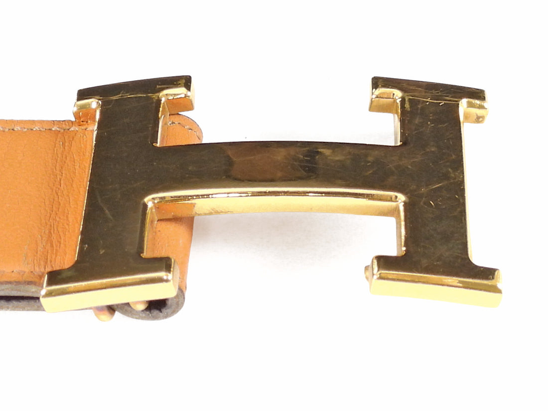 Hermes Tan Brown Vintage 1975 Leather Goldtone H Constance Belt - 30.5"