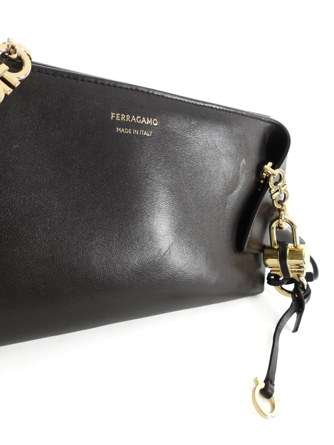 Ferragamo Brown Smooth Folded Leather Gancini Chain Small Shoulder Bag