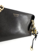 Ferragamo Brown Smooth Folded Leather Gancini Chain Small Shoulder Bag