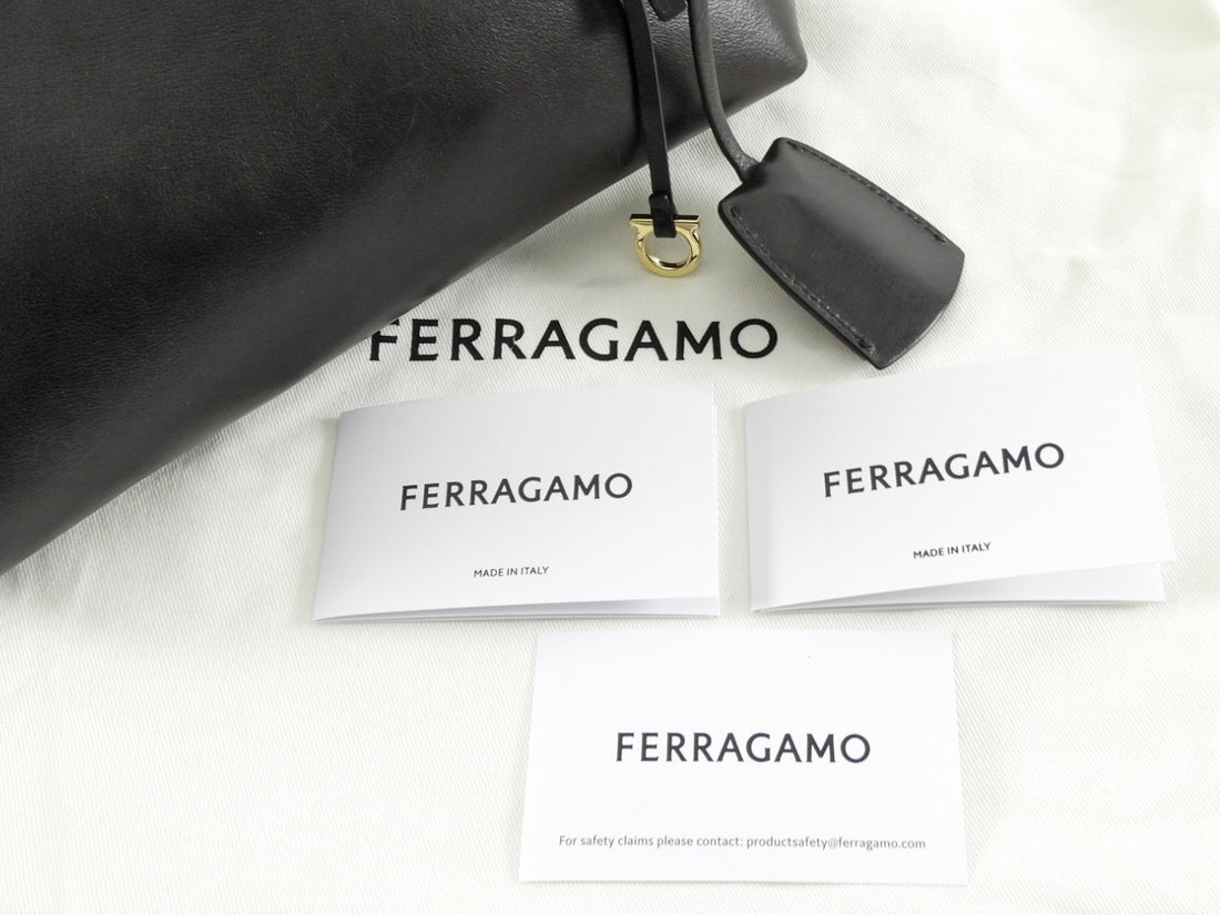 Ferragamo Brown Smooth Folded Leather Gancini Chain Small Shoulder Bag