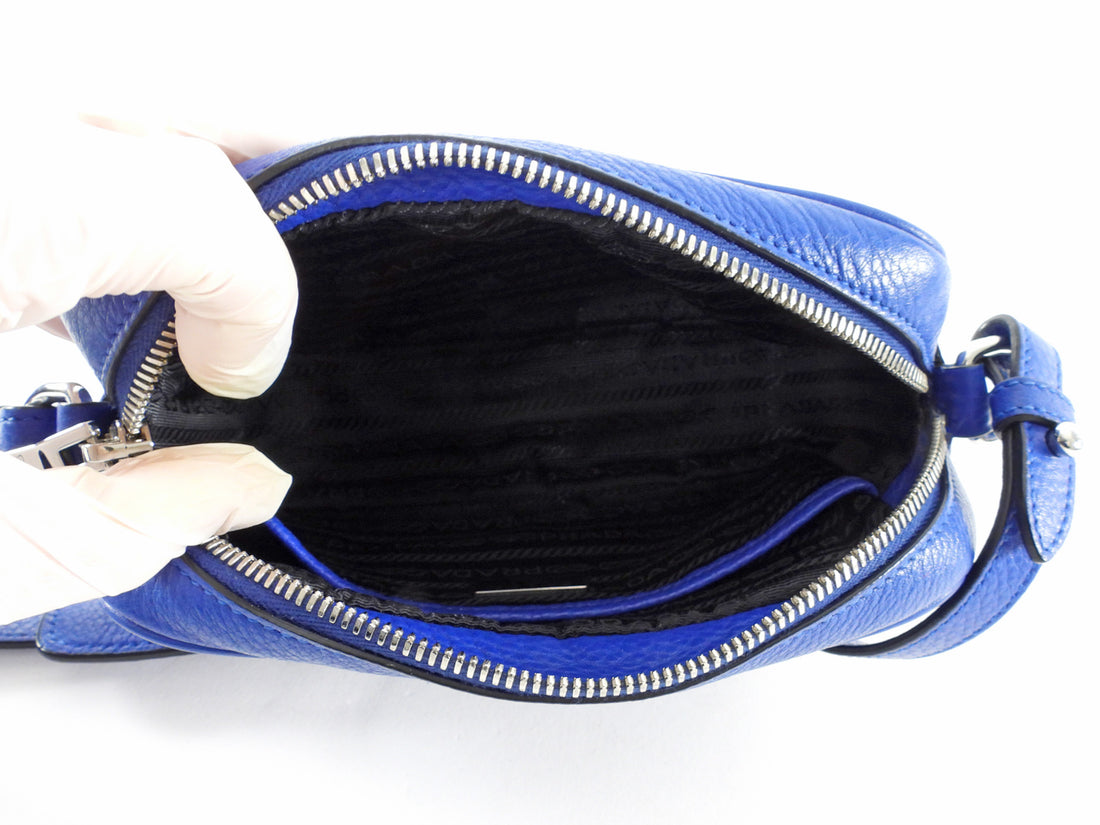 Prada Blue Leather Bandoliera Small Crossbody Bag