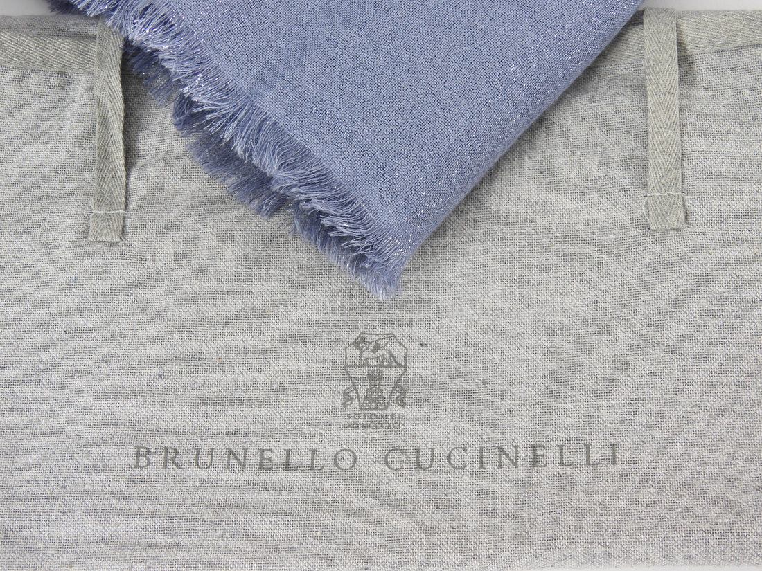Brunello Cucinelli Steel Blue Grey Cashmere Blend Shimmer Shawl Scarf