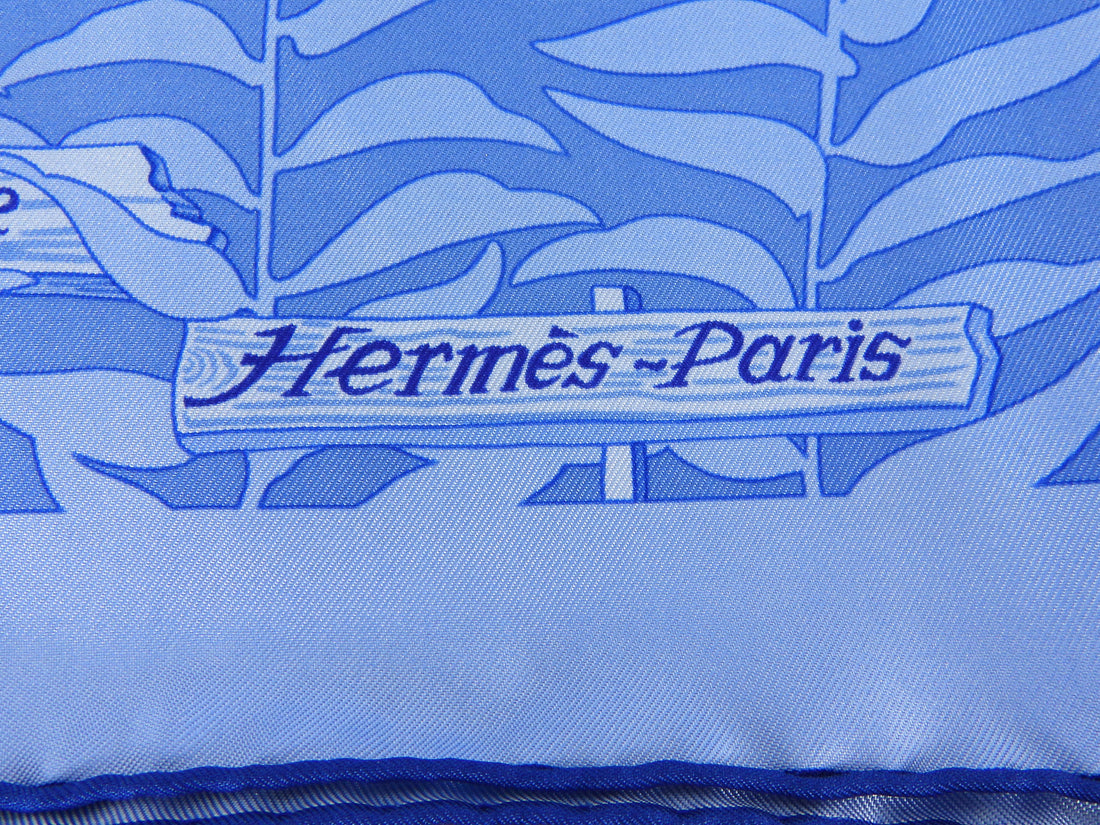 Hermes Blue Jardins de Nouvelle Angleterre Silk 90cm Scarf