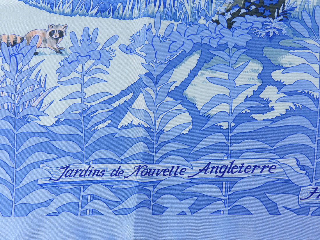 Hermes Blue Jardins de Nouvelle Angleterre Silk 90cm Scarf