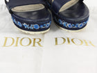 Dior Navy Blue Embroidered Denim Prairie Leather Platform Sandals - 36
