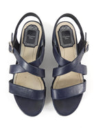 Dior Navy Blue Embroidered Denim Prairie Leather Platform Sandals - 36