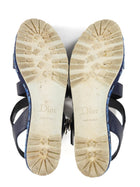Dior Navy Blue Embroidered Denim Prairie Leather Platform Sandals - 36
