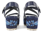 Dior Navy Blue Embroidered Denim Prairie Leather Platform Sandals - 36