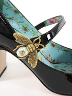 Gucci Black Patent Leather Bee Buckle Mary Jane Heels - 36