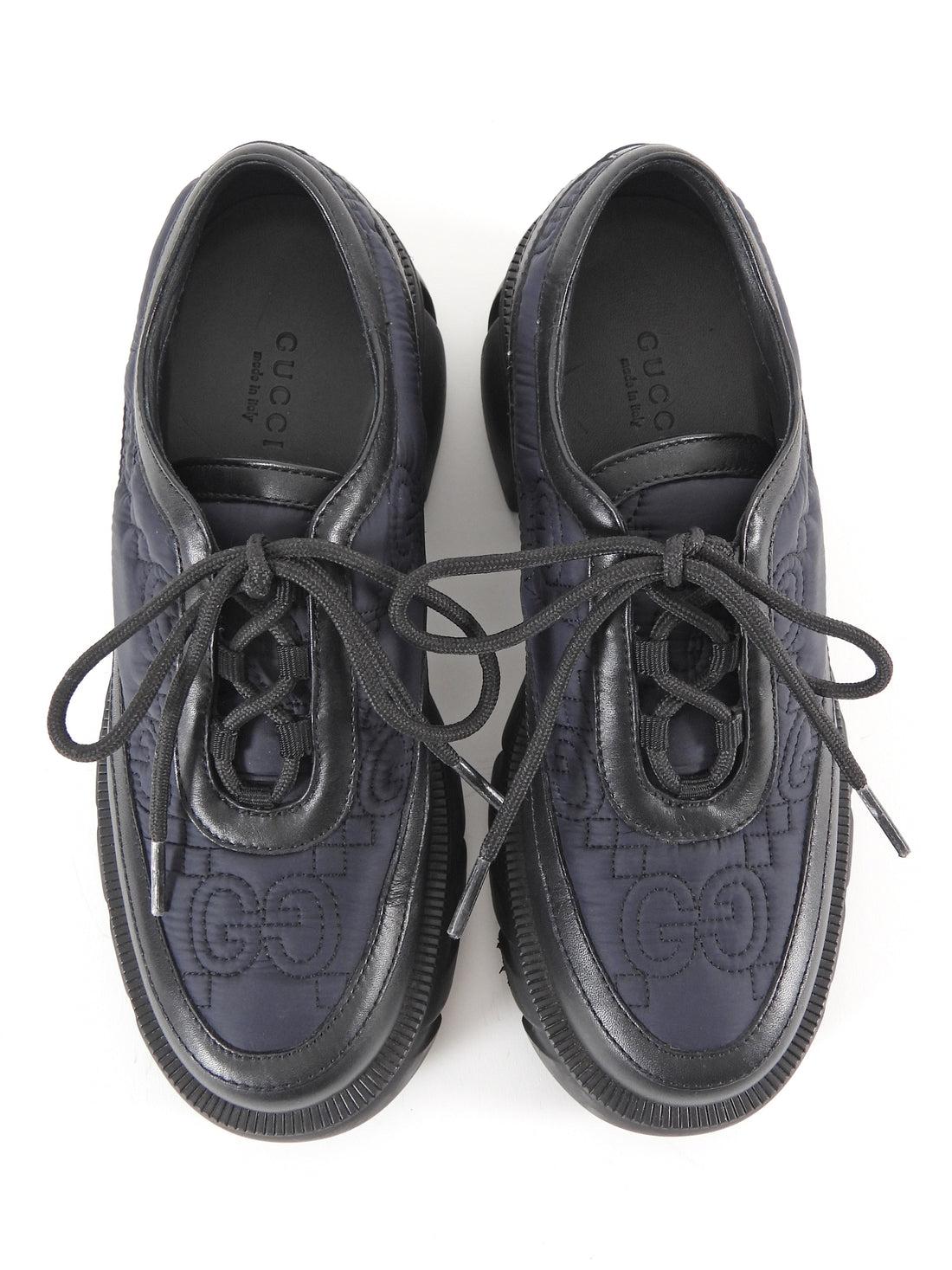 Gucci Midnight Navy and Black Monogram Nylon Combo Romance Derby Shoes - 35