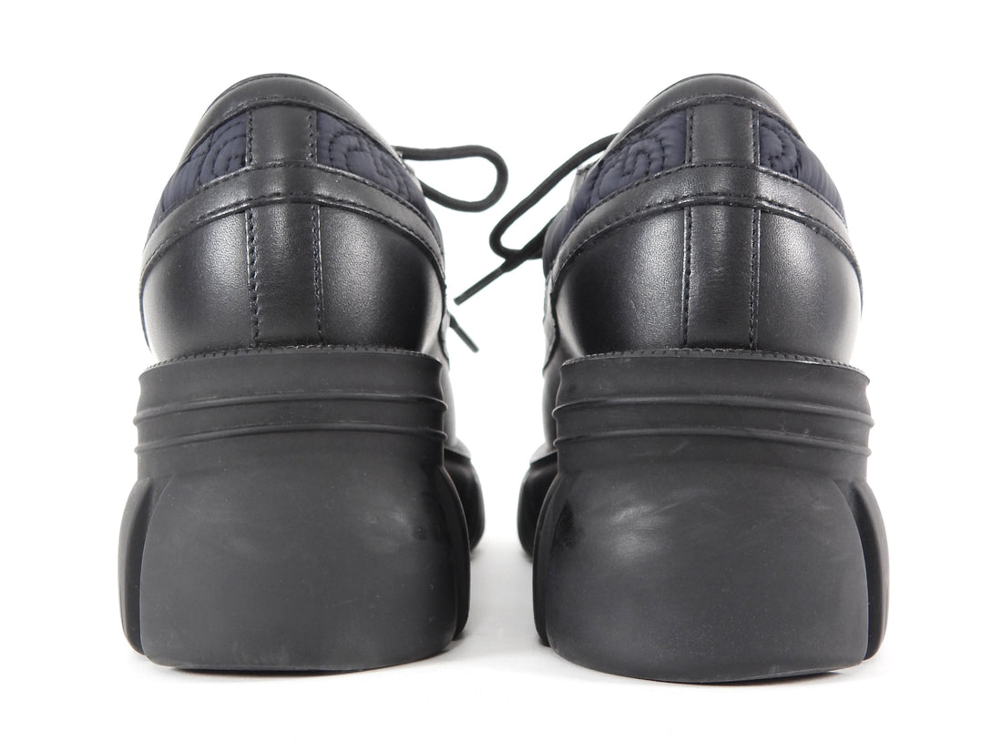 Gucci Midnight Navy and Black Monogram Nylon Combo Romance Derby Shoes - 35