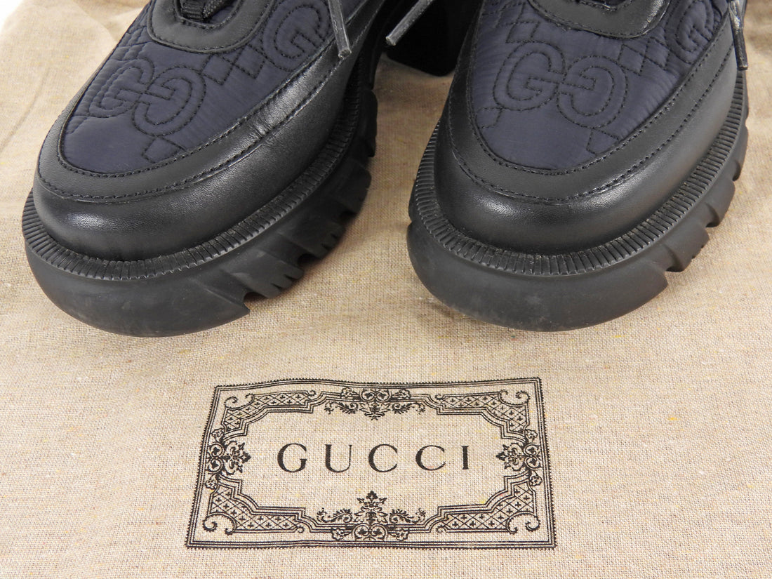 Gucci Midnight Navy and Black Monogram Nylon Combo Romance Derby Shoes - 35