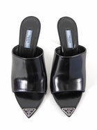 Prada Black Brushed Leather Open High Heel Mules - 37