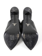 Prada Black Brushed Leather Open High Heel Mules - 37
