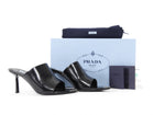Prada Black Brushed Leather Open High Heel Mules - 37