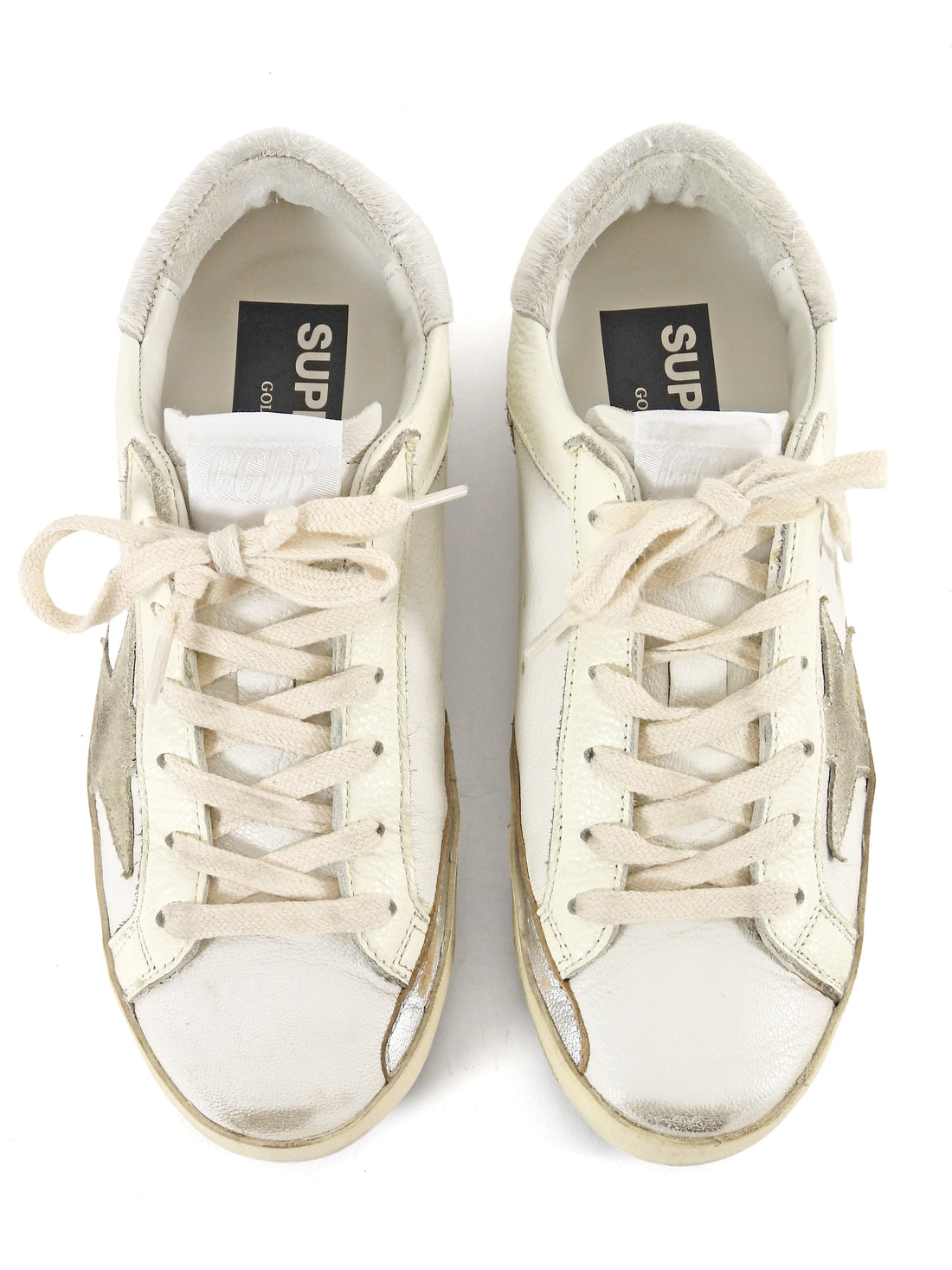 Golden Goose White Superstar Distressed Low Top Leather Sneakers - 35
