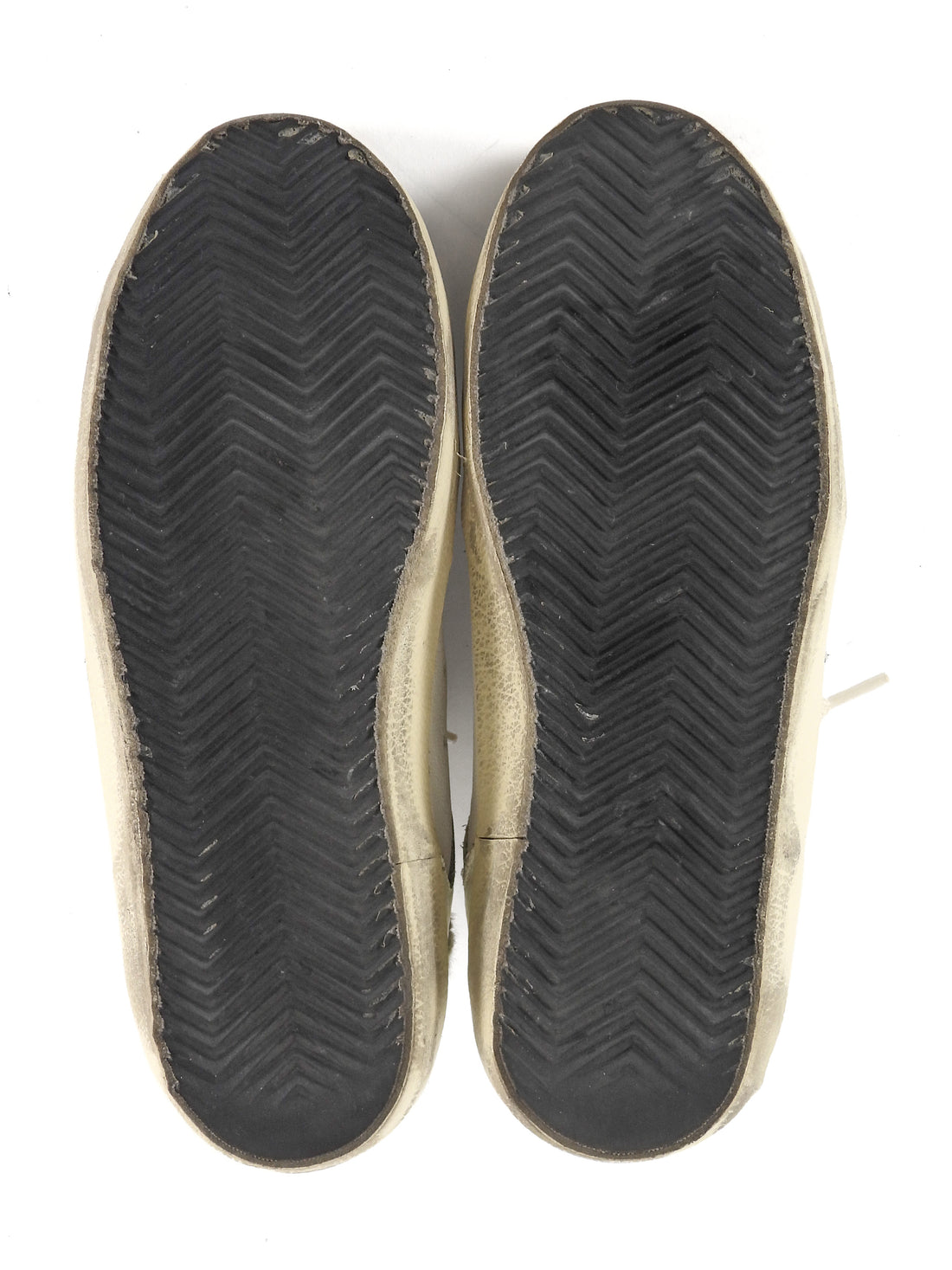 Golden Goose White Superstar Distressed Low Top Leather Sneakers - 35