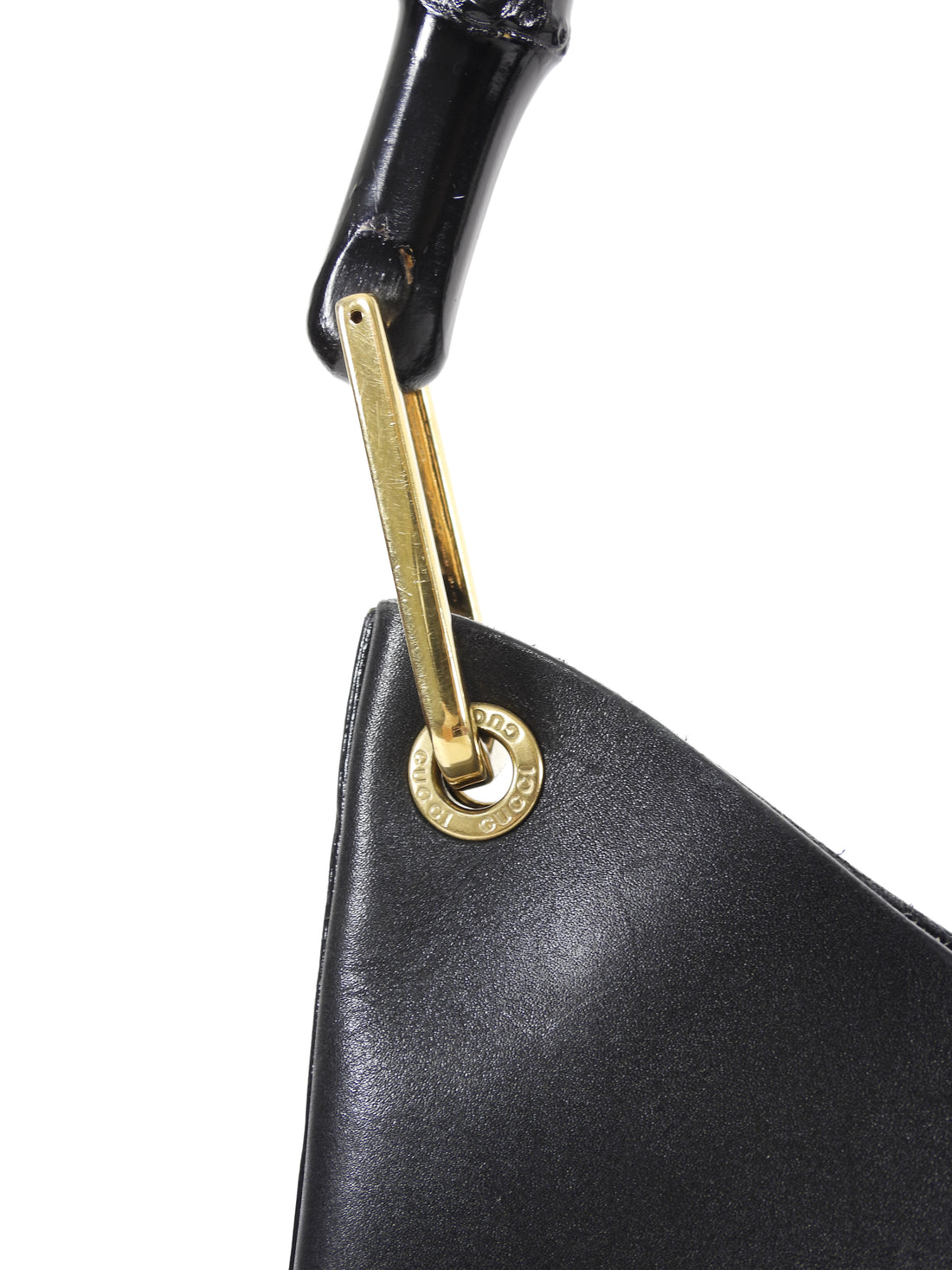 Gucci Black Vintage Smooth Leather Bamboo Handle Medium Tote Bag