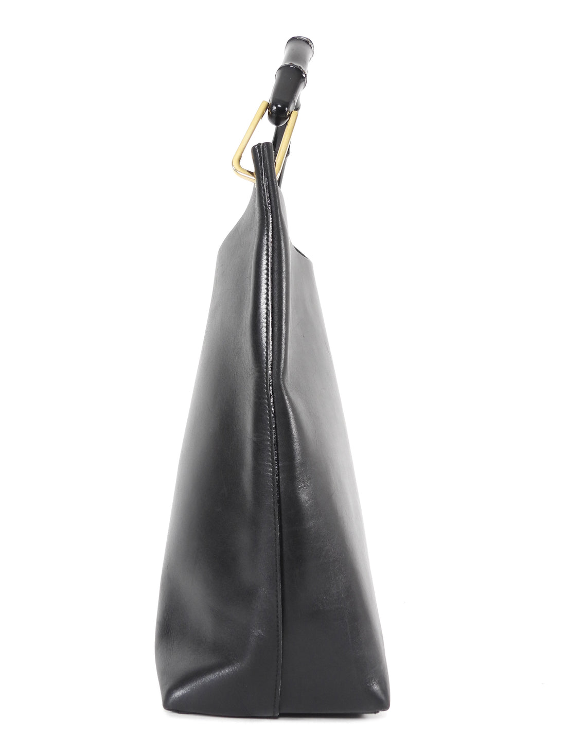 Gucci Black Vintage Smooth Leather Bamboo Handle Medium Tote Bag