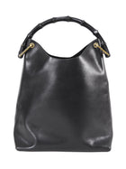 Gucci Black Vintage Smooth Leather Bamboo Handle Medium Tote Bag
