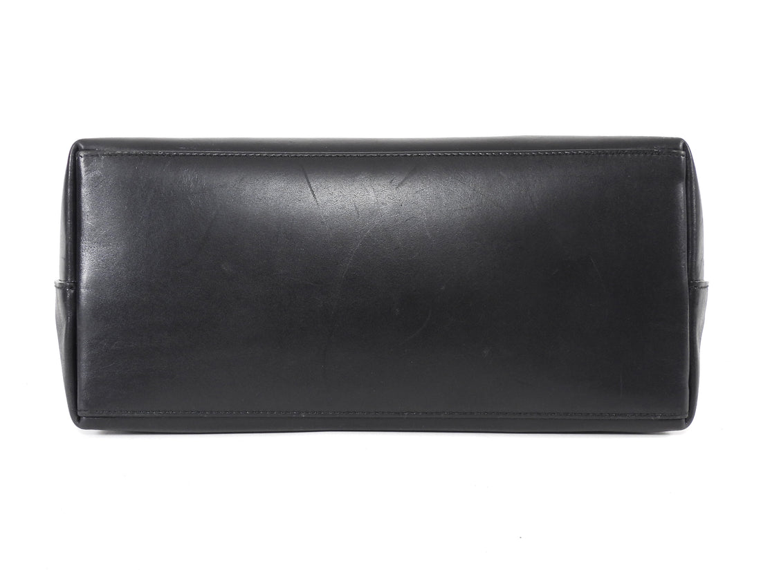 Gucci Black Vintage Smooth Leather Bamboo Handle Medium Tote Bag