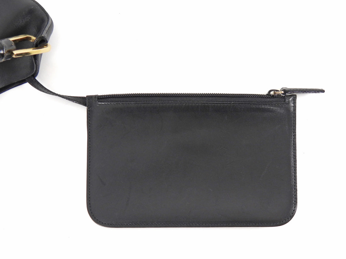 Gucci Black Vintage Smooth Leather Bamboo Handle Medium Tote Bag
