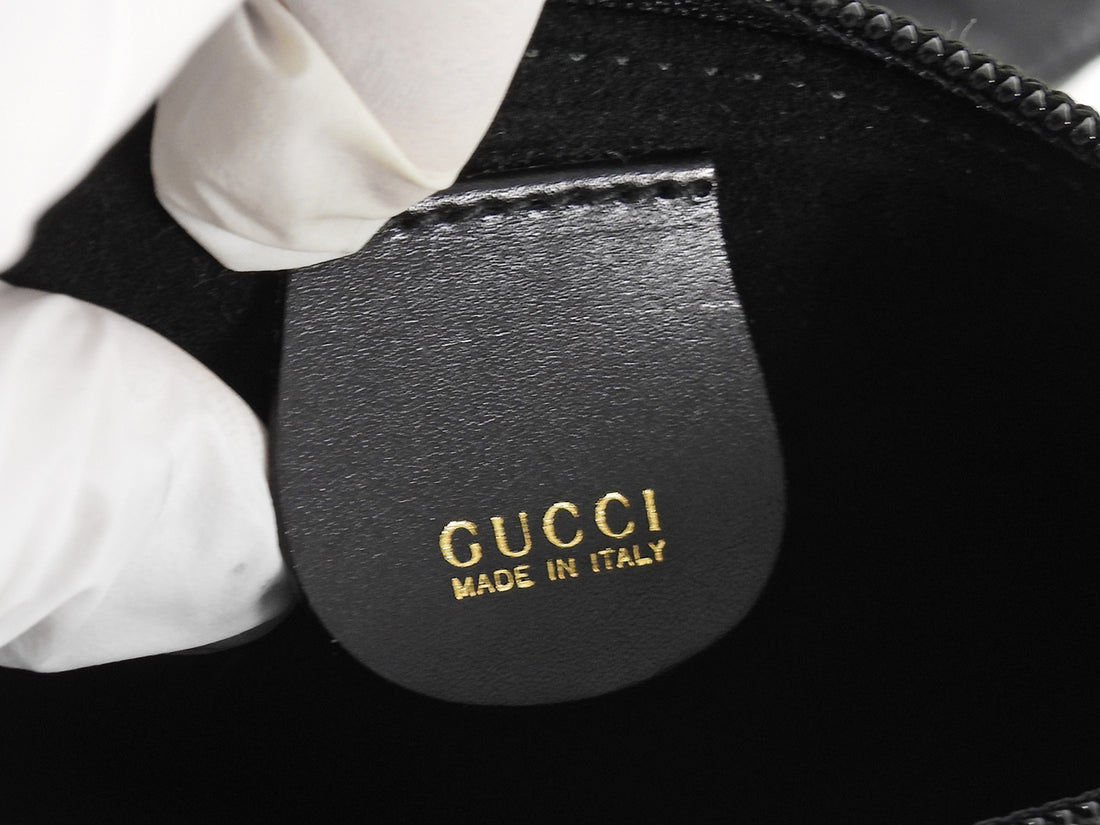 Gucci Black Vintage Smooth Leather Bamboo Handle Medium Tote Bag