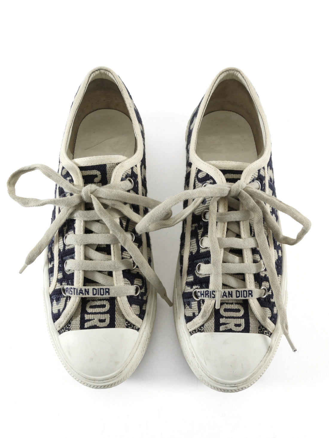Dior Deep Blue White Walk'n'Dior Oblique Embroidered Canvas Low Top Sneaker - 37