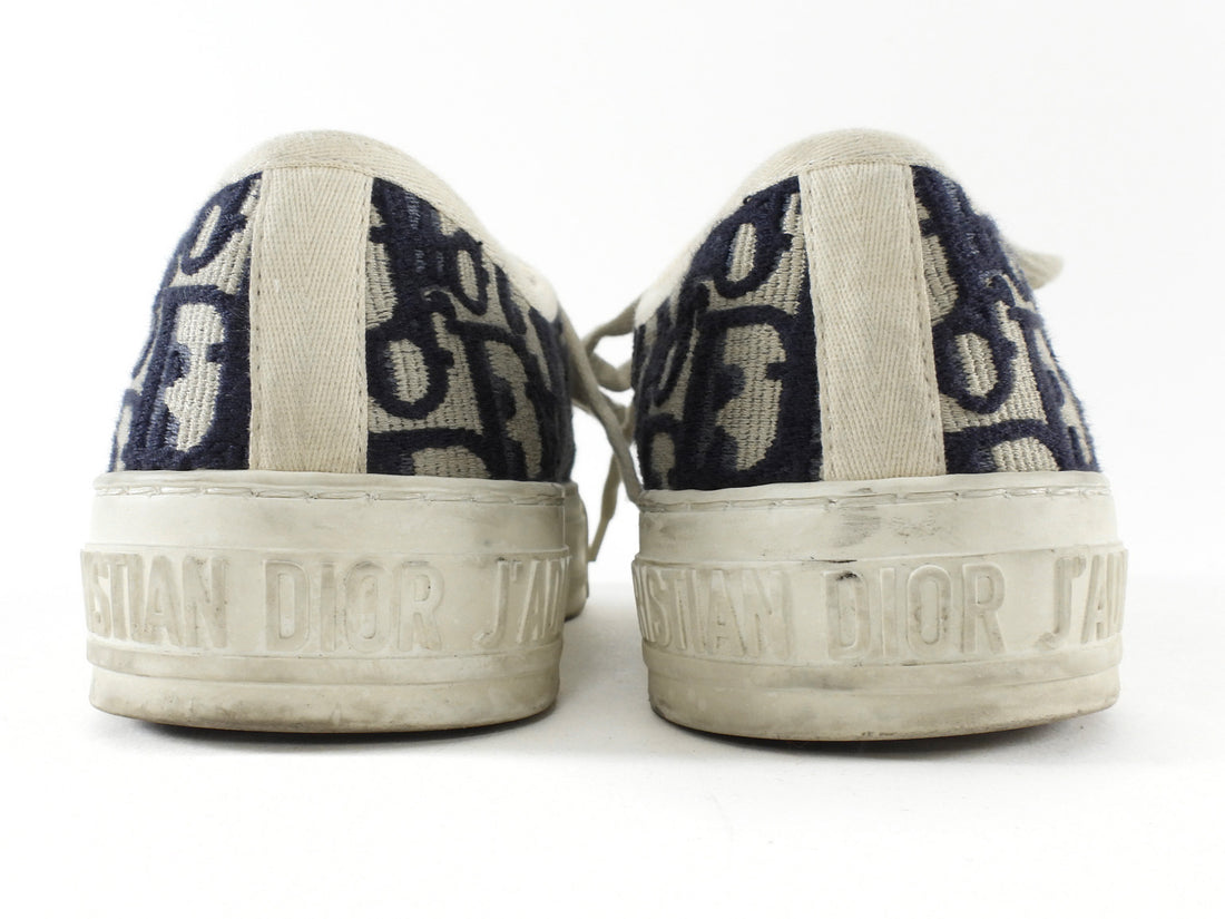 Dior Deep Blue White Walk'n'Dior Oblique Embroidered Canvas Low Top Sneaker - 37
