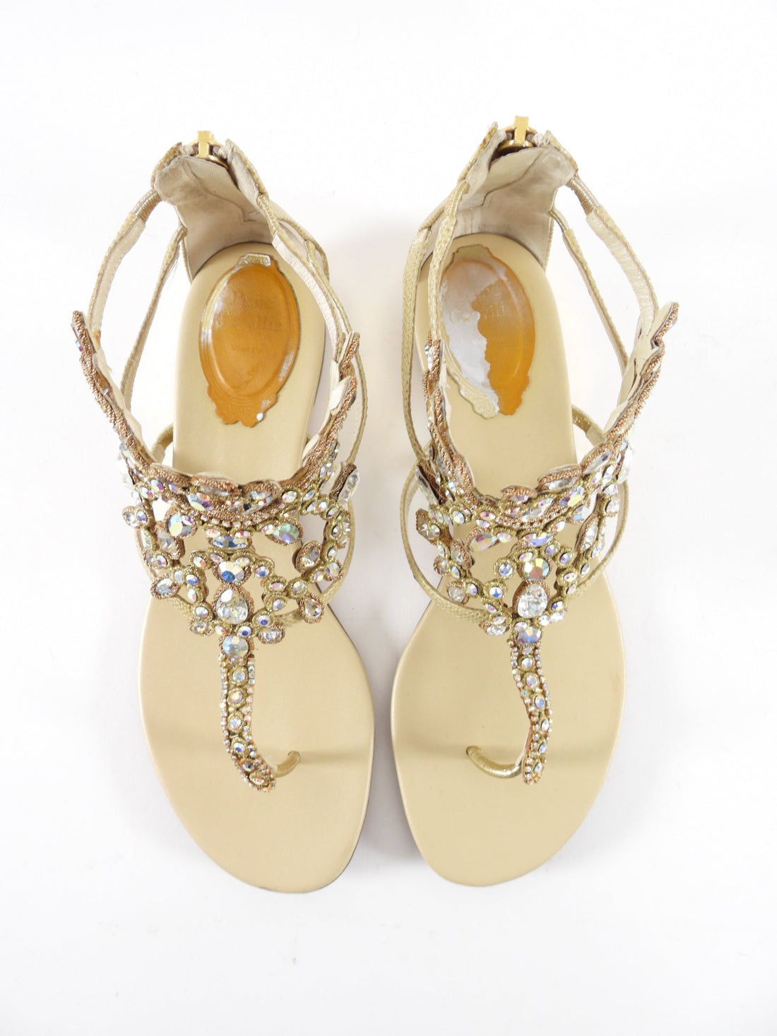 Rene Caovilla Gold Karung Crystal Jewelled Thong Sandals - 37