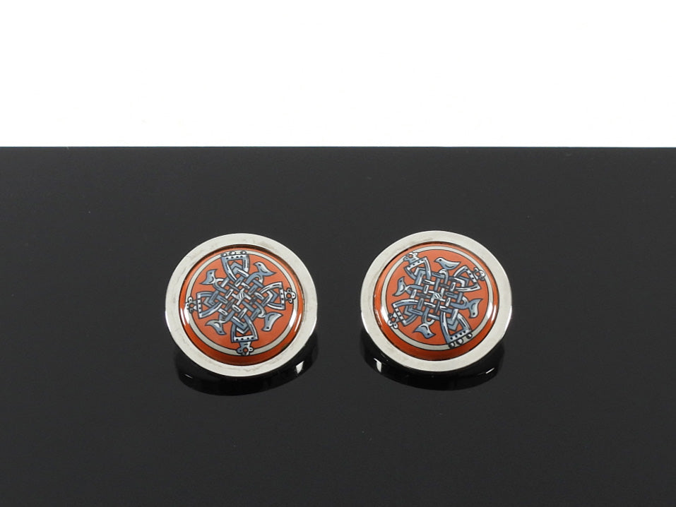 Hermes Silver Tone Orange Enamel Round Clip On Earrings