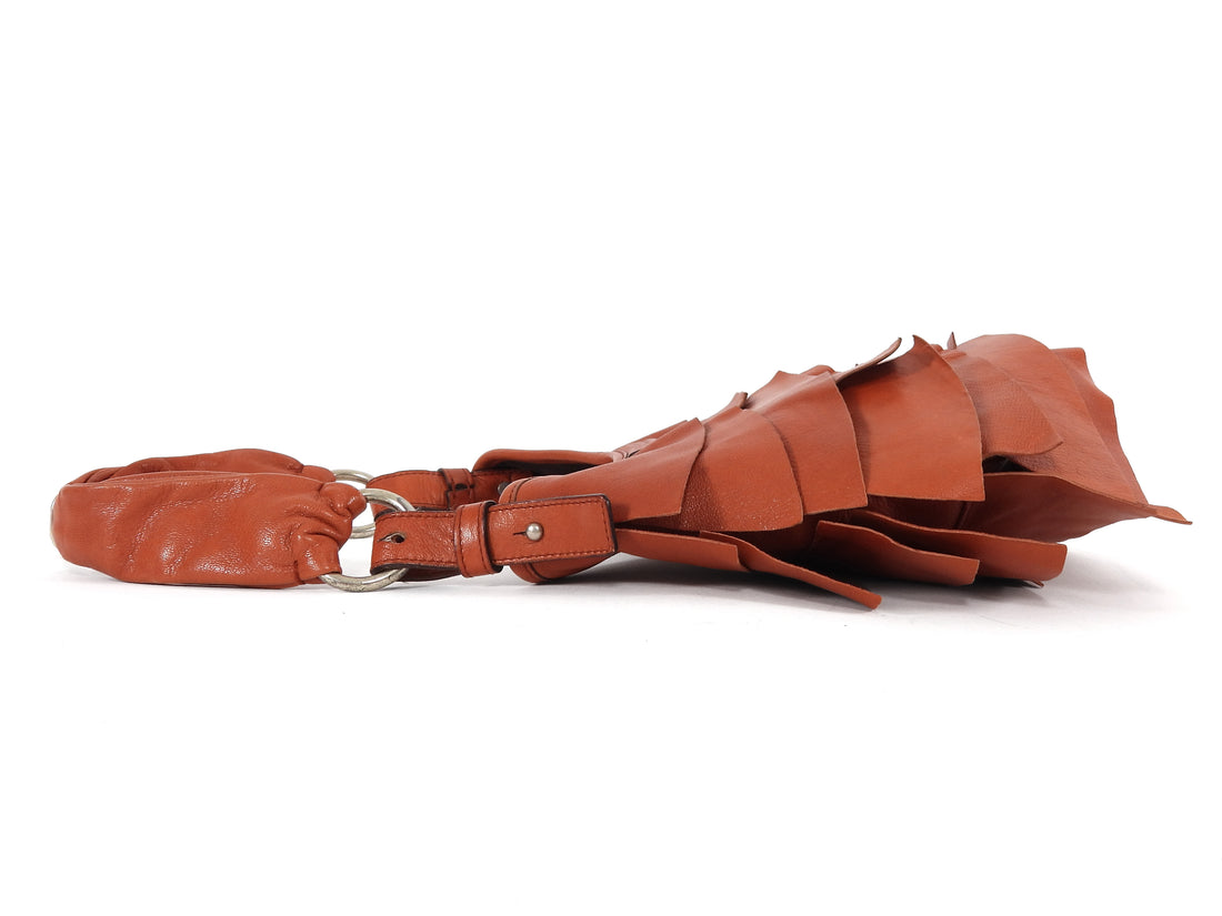 YSL Rive Gauche Burnt Orange Vintage SS2004 St Tropez Small Ruffle Leather Bag