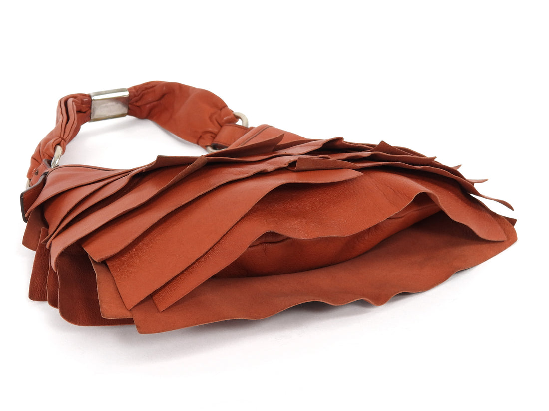 YSL Rive Gauche Burnt Orange Vintage SS2004 St Tropez Small Ruffle Leather Bag