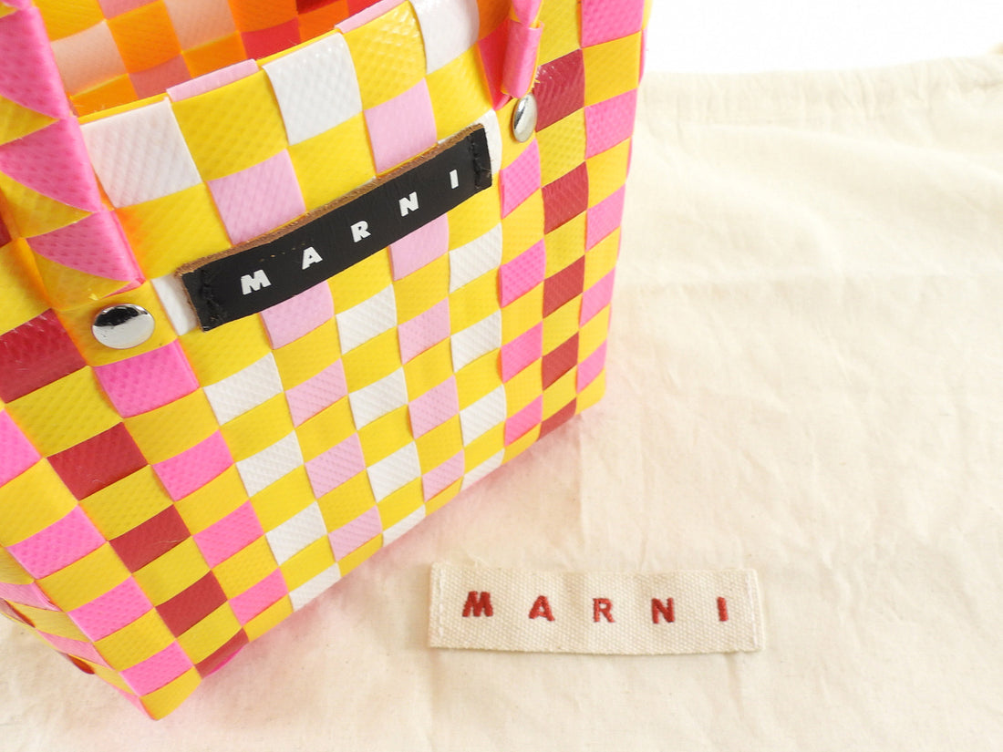 Marni Pink Yellow Red White Multi Basket Weave Plastic Basket Bag