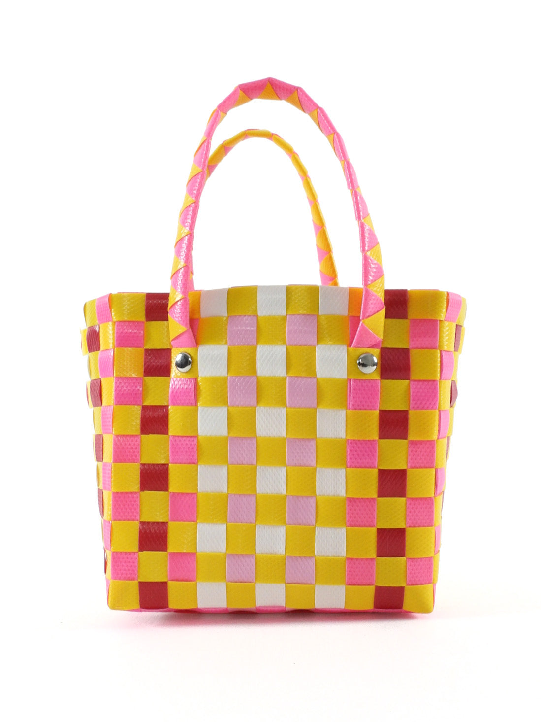 Marni Pink Yellow Red White Multi Basket Weave Plastic Basket Bag