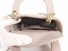 Christian Dior Mini Lady Dior Cannage Quilted Blush Pink Pearly Leather Two Way Bag GHW