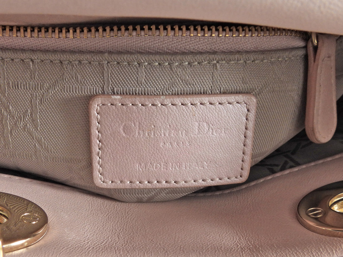 Christian Dior Mini Lady Dior Cannage Quilted Blush Pink Pearly Leather Two Way Bag GHW
