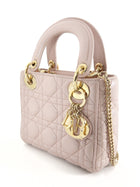 Christian Dior Mini Lady Dior Cannage Quilted Blush Pink Pearly Leather Two Way Bag GHW