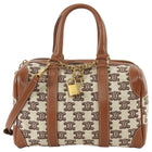 Celine Canvas Triomphe Logo and Leather Boston Small Bag