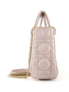 Christian Dior Mini Lady Dior Cannage Quilted Blush Pink Pearly Leather Two Way Bag GHW