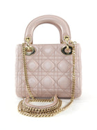 Christian Dior Mini Lady Dior Cannage Quilted Blush Pink Pearly Leather Two Way Bag GHW