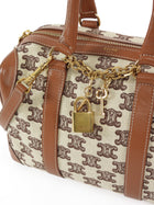 Celine Canvas Triomphe Logo and Leather Boston Small Bag