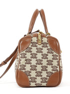 Celine Canvas Triomphe Logo and Leather Boston Small Bag