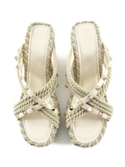 Valentino Beige Rockstud Torchon Espadrille Wedge Sandals - 40