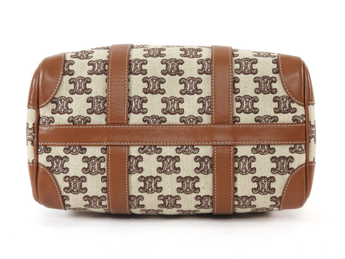 Celine Canvas Triomphe Logo and Leather Boston Small Bag