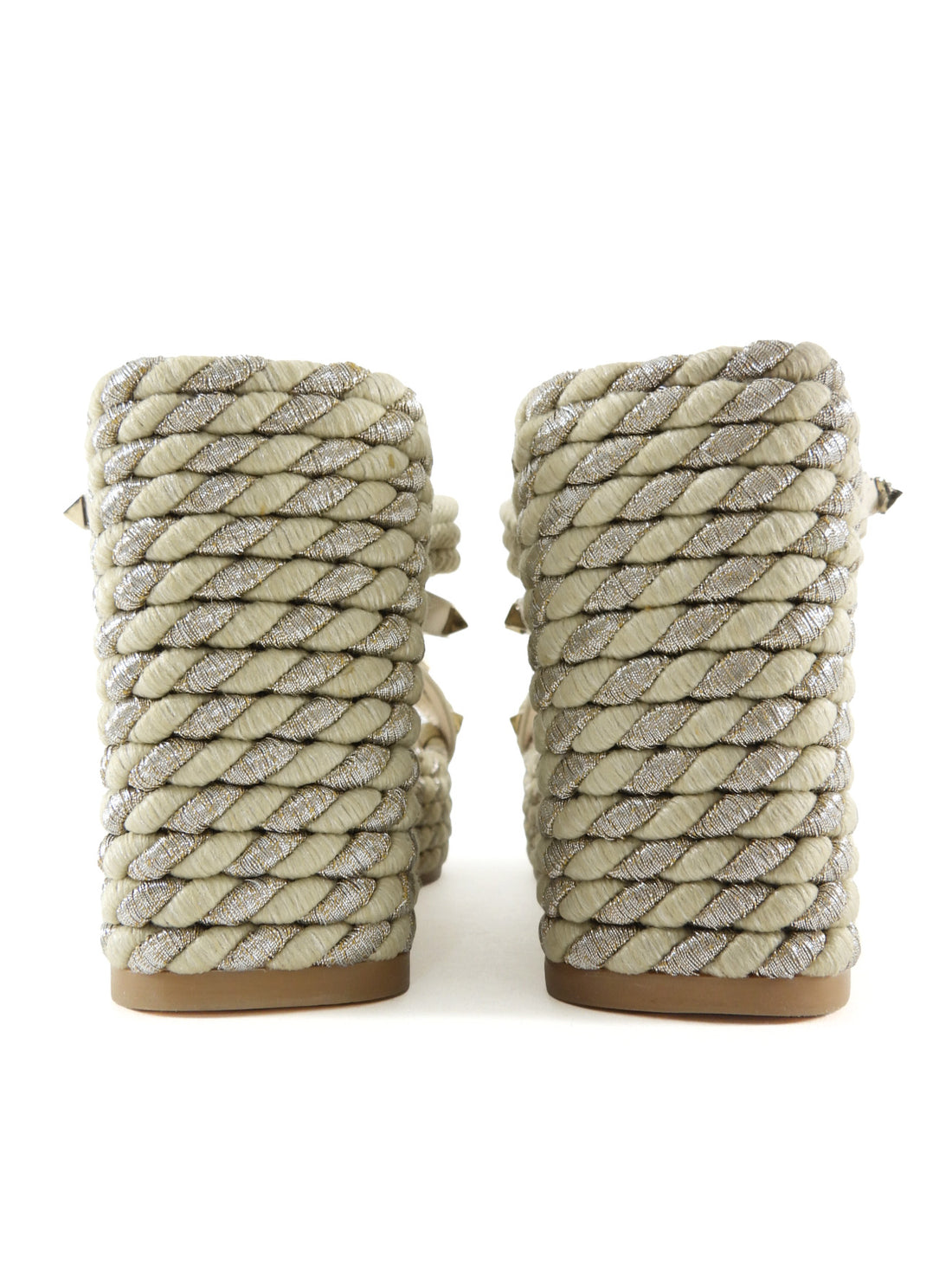 Valentino Beige Rockstud Torchon Espadrille Wedge Sandals - 40