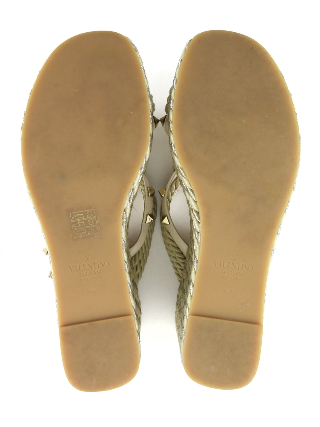 Valentino Beige Rockstud Torchon Espadrille Wedge Sandals - 40