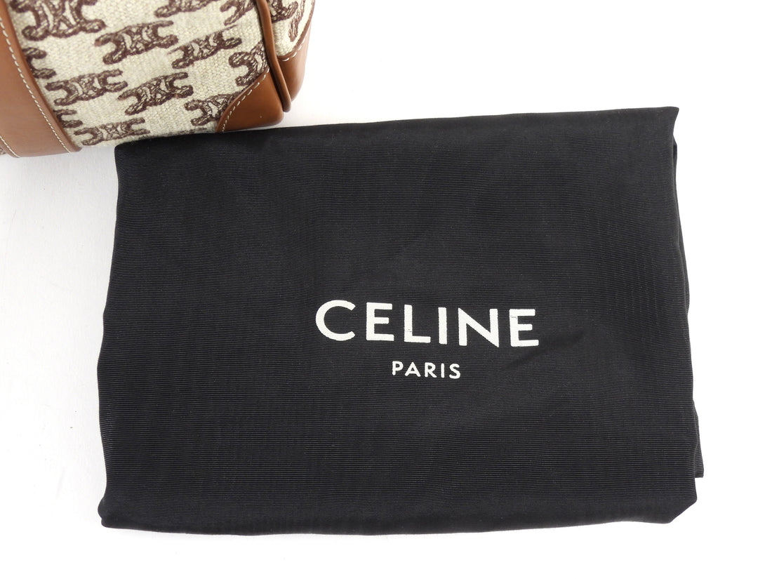 Celine Canvas Triomphe Logo and Leather Boston Small Bag
